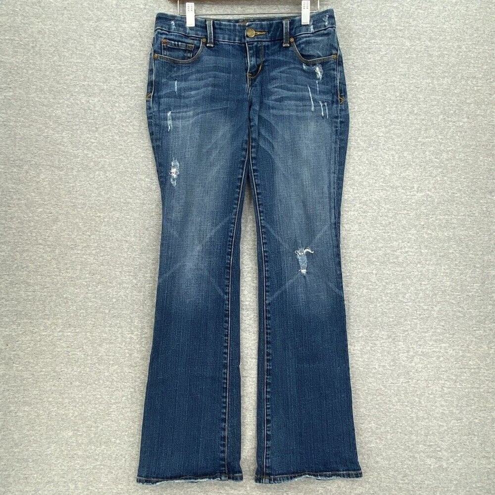 Seven 7 Jeans Womens 27 Blue Denim Boot Cut Distressed Whiskering Low Rise